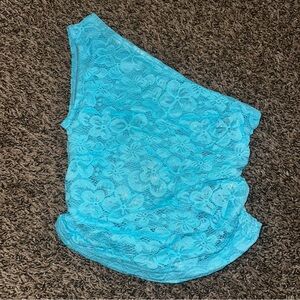 Blue Lace One-Shoulder Top